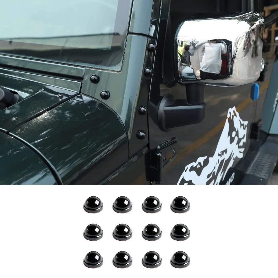 For 2007-2018 Jeep Wrangler JK JKU – A Pillar Screw Bolt Cover Hood Trim Protection 12PCS