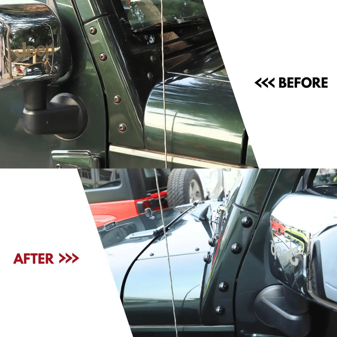 For 2007-2018 Jeep Wrangler JK JKU – A Pillar Screw Bolt Cover Hood Trim Protection 12PCS