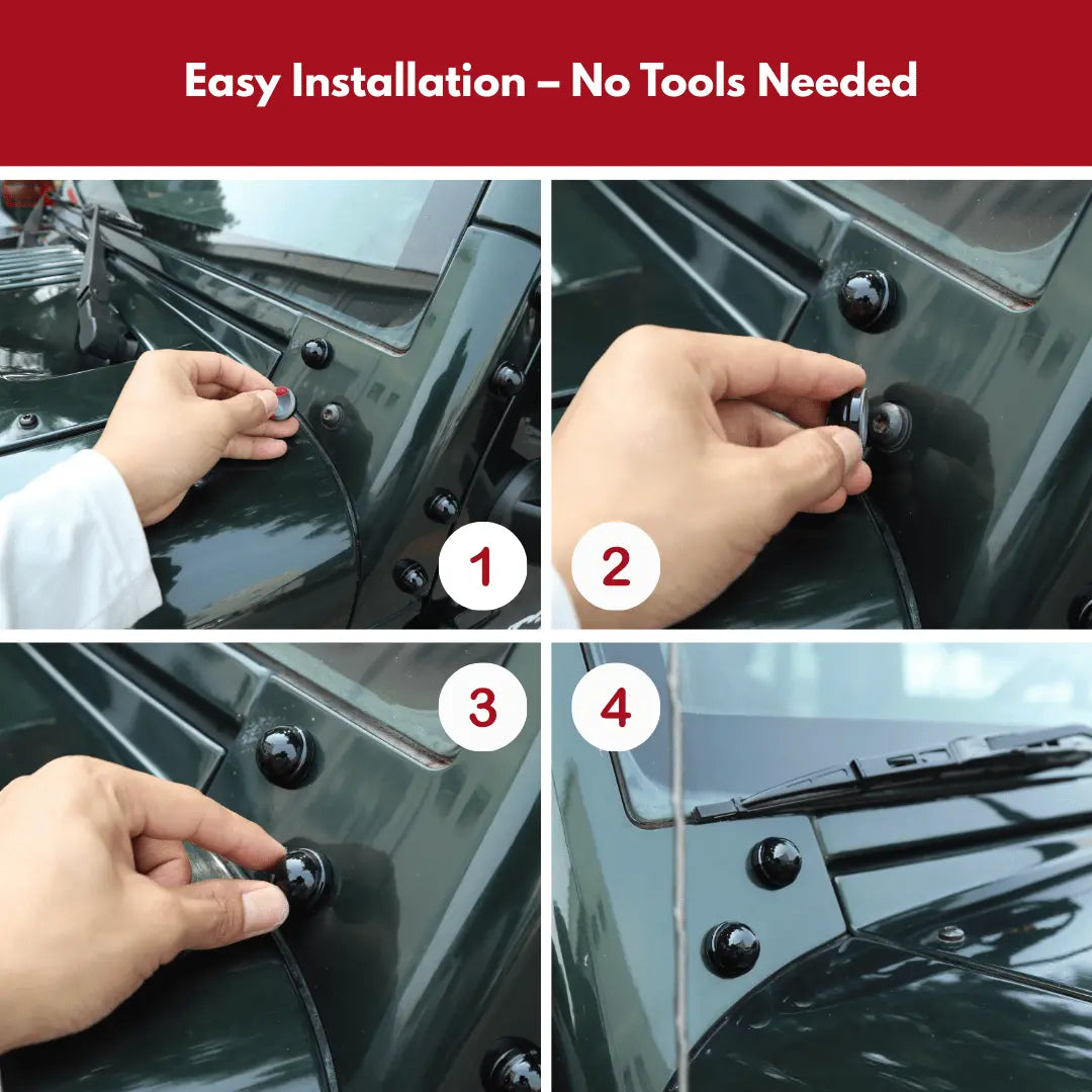 For 2007-2018 Jeep Wrangler JK JKU – A Pillar Screw Bolt Cover Hood Trim Protection 12PCS