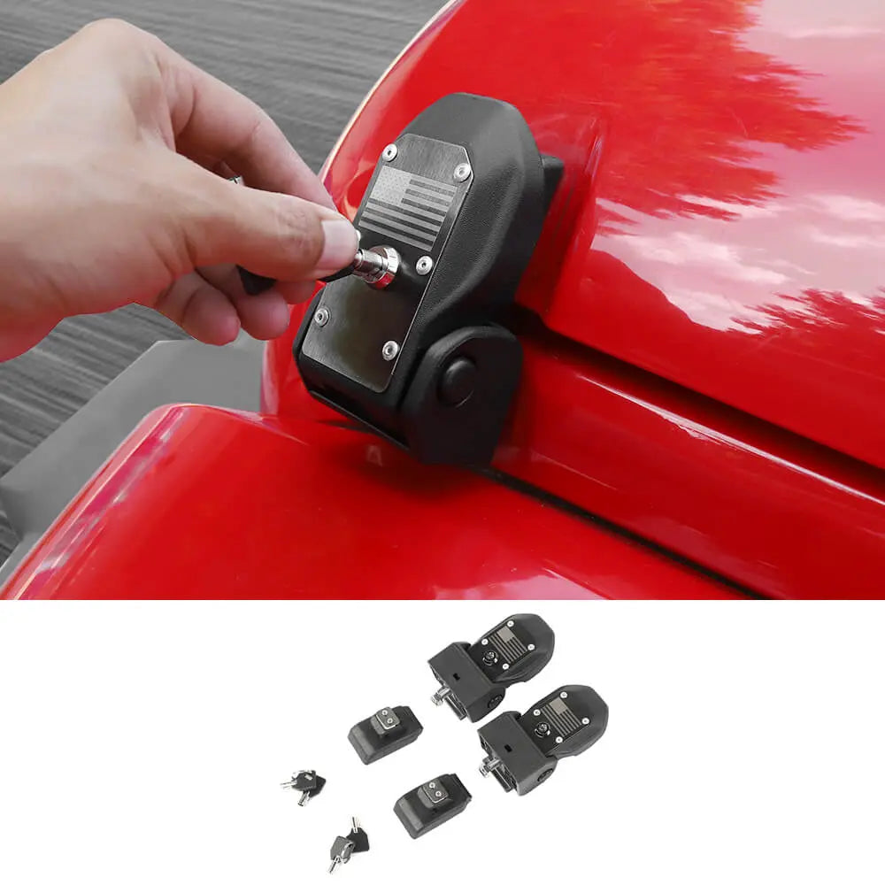 For 2007–2018 Jeep Wrangler JK JKU – Anti-Theft Hood Locking Buckle Catch Latch with Keys