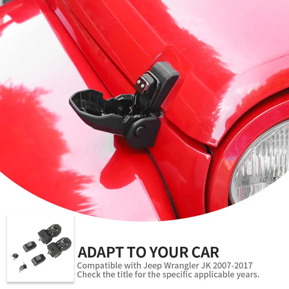 For 2007–2018 Jeep Wrangler JK JKU – Anti-Theft Hood Locking Buckle Catch Latch with Keys