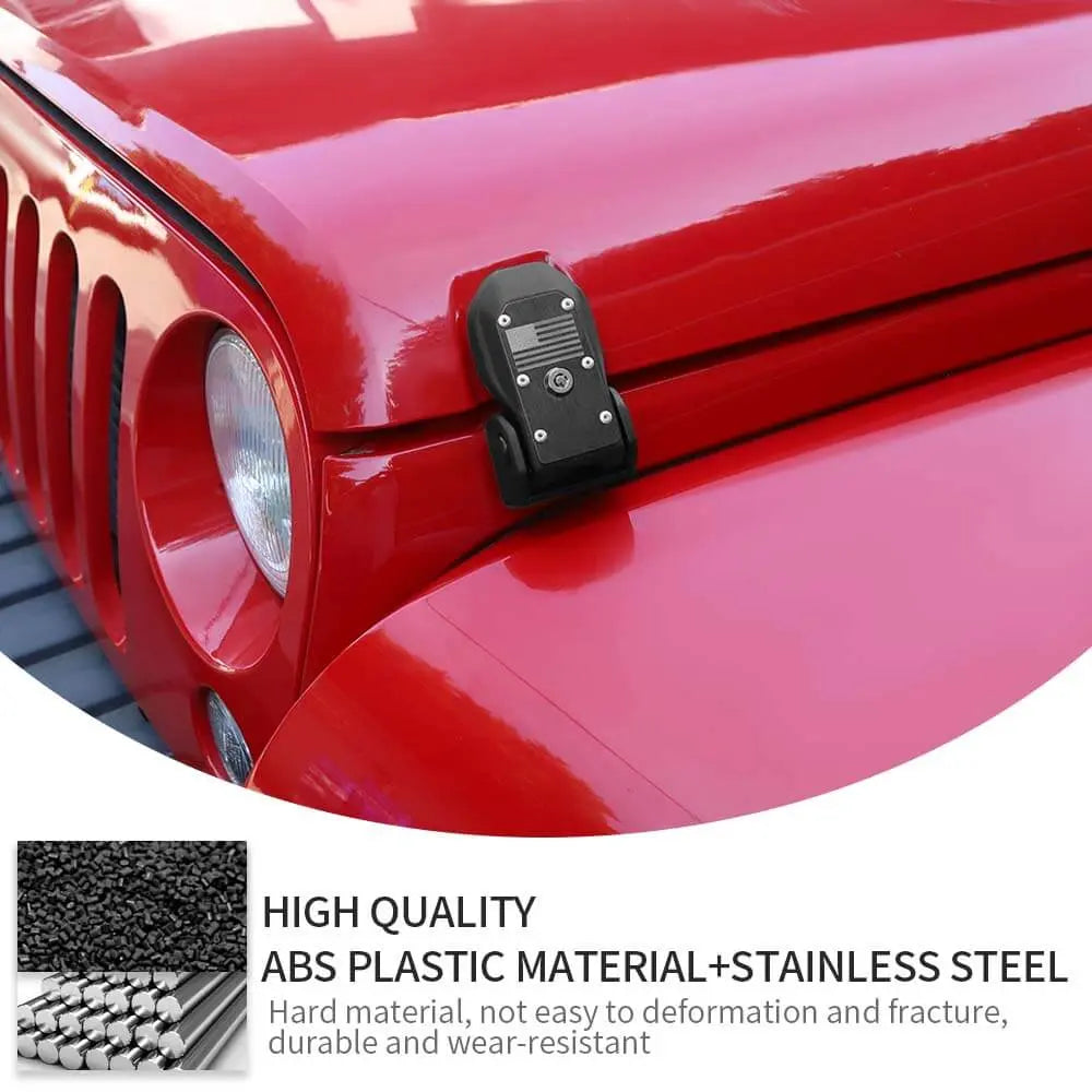 For 2007–2018 Jeep Wrangler JK JKU – Anti-Theft Hood Locking Buckle Catch Latch with Keys