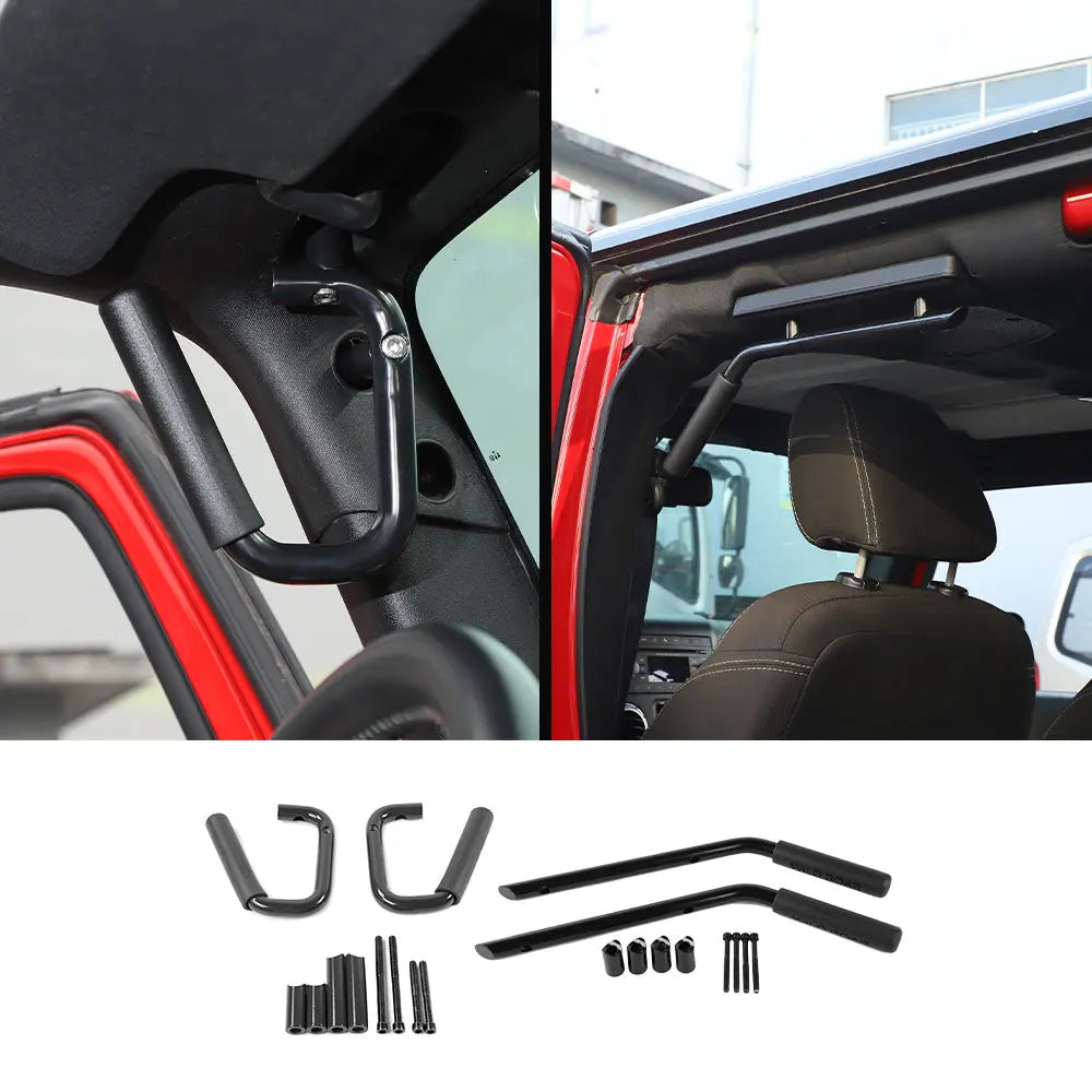 For 2007–2018 Jeep Wrangler JK & JKU 4-Door Aluminum Alloy Top Grab Handles – Front & Rear Set (4 pcs)