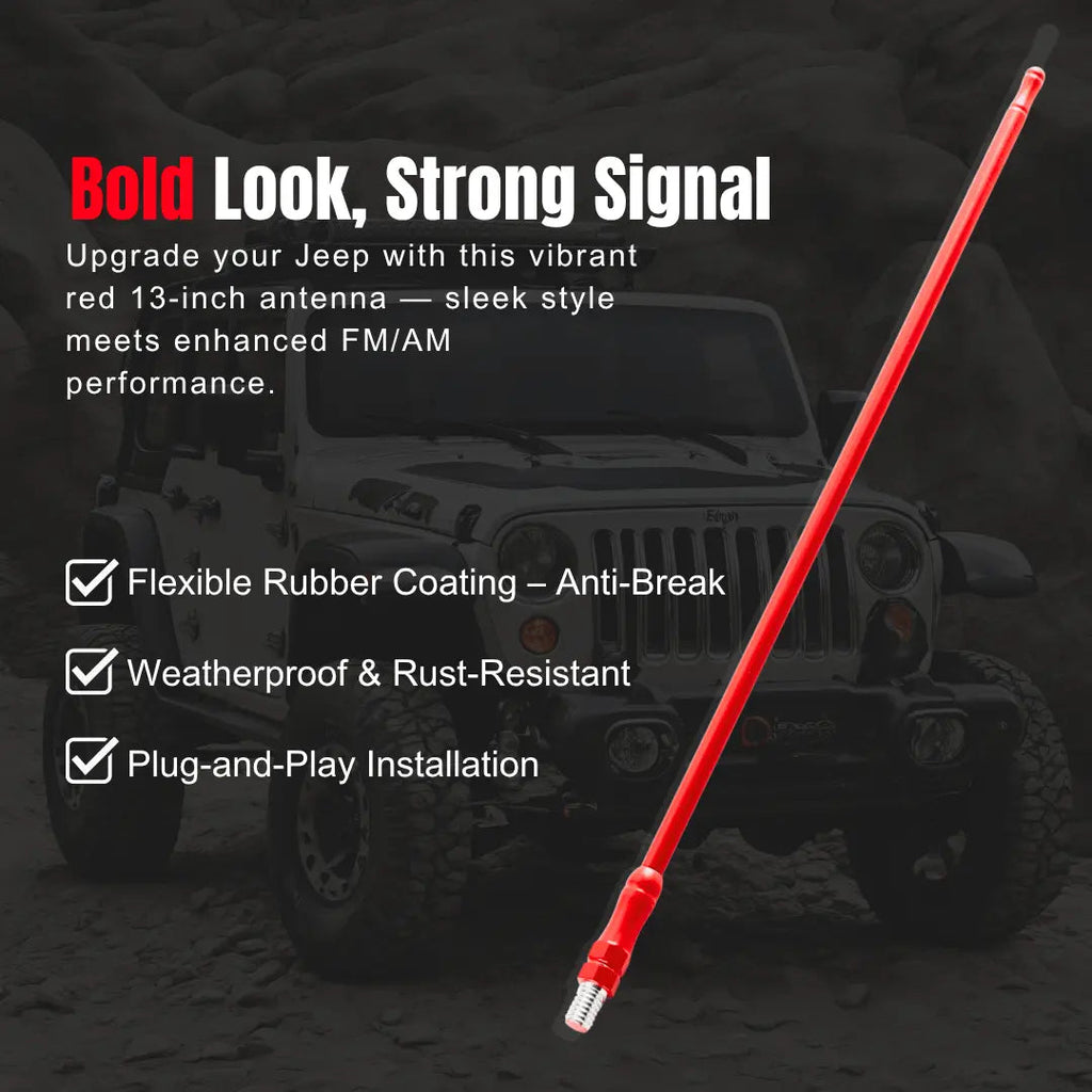 For 2007–2023 Jeep Wrangler JL JK & Gladiator JT – 13-Inch Reflex Antenna Replacement Optimized for FM/AM