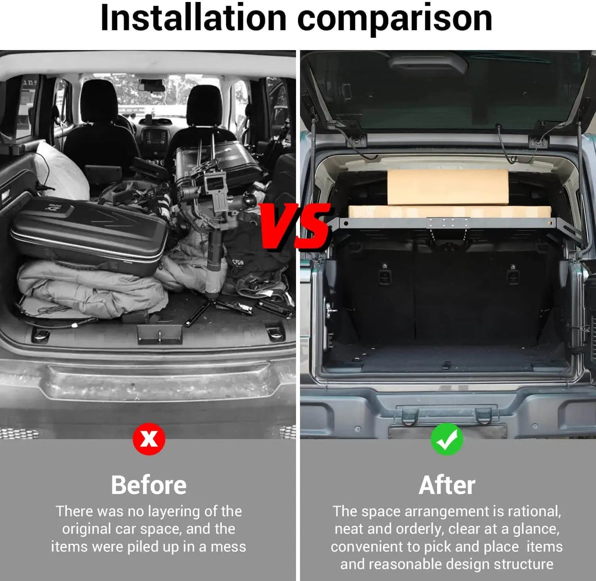 For 2007+Jeep Wrangler JKU JLU 4Door Rear Cargo Rack Luggage Storage Carrier Solid Metal Trunk Shelf
