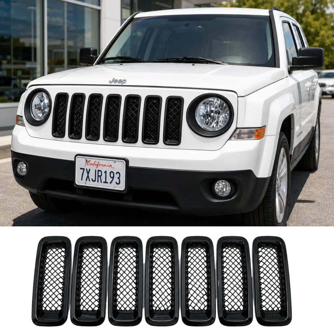 For 2011-2017 Jeep Patriot Front Mesh Grille Inserts Cover Frame Trim ABS 7pcs