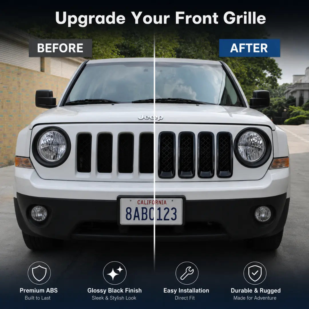For 2011-2017 Jeep Patriot Front Mesh Grille Inserts Cover Frame Trim ABS 7pcs