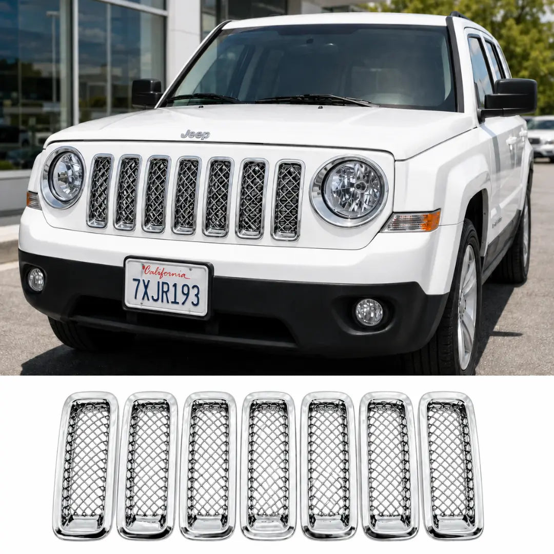For 2011-2017 Jeep Patriot Front Mesh Grille Inserts Cover Frame Trim ABS 7pcs