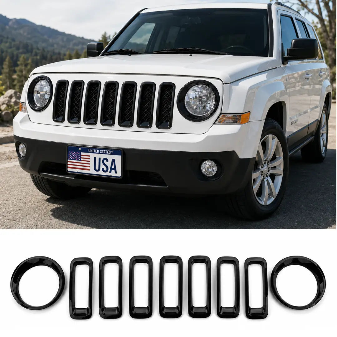 For 2011-2017 Jeep Patriot Headlight Grille Inserts Cover Frame Trim Kit ABS 9pcs