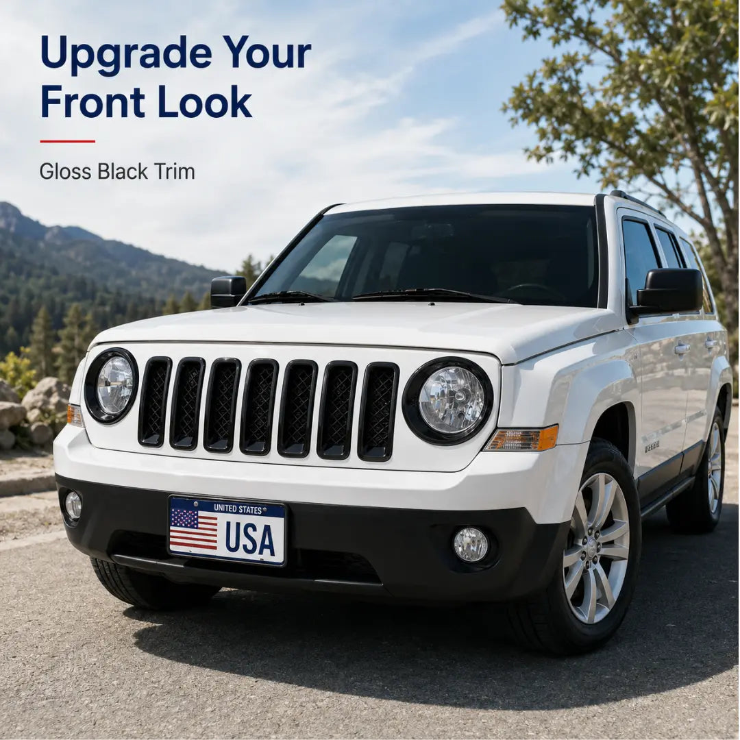 For 2011-2017 Jeep Patriot Headlight Grille Inserts Cover Frame Trim Kit ABS 9pcs