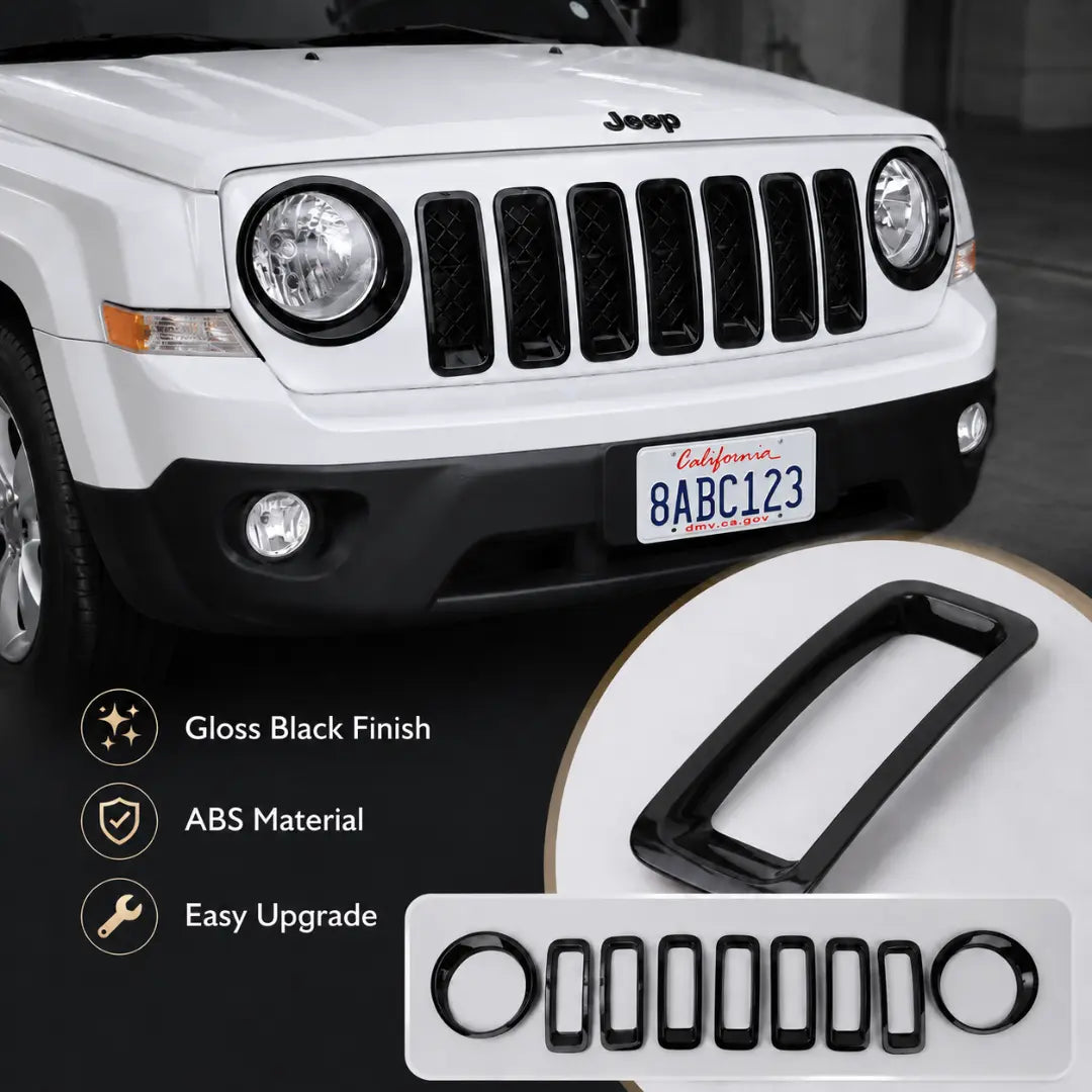For 2011-2017 Jeep Patriot Headlight Grille Inserts Cover Frame Trim Kit ABS 9pcs