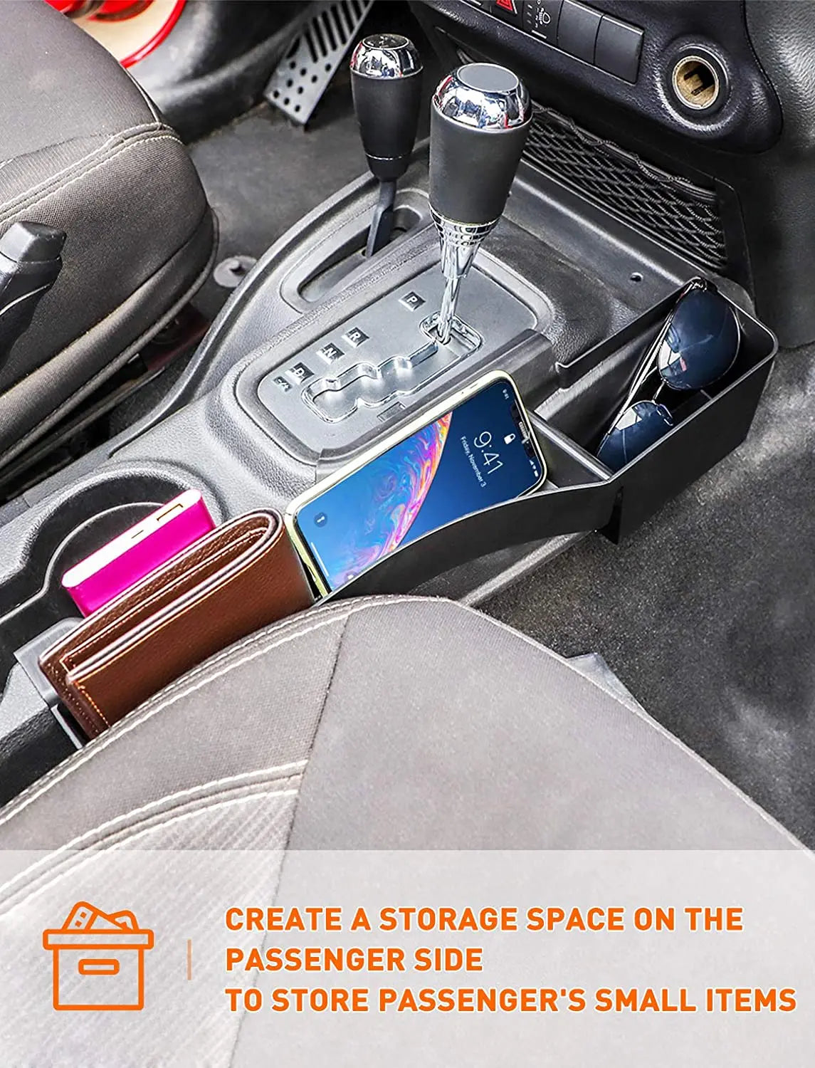 For 2011-2018 Jeep Wrangler JK JKU Gear Shift Center Console Side Storage Box Passenger Side Organizer Tray