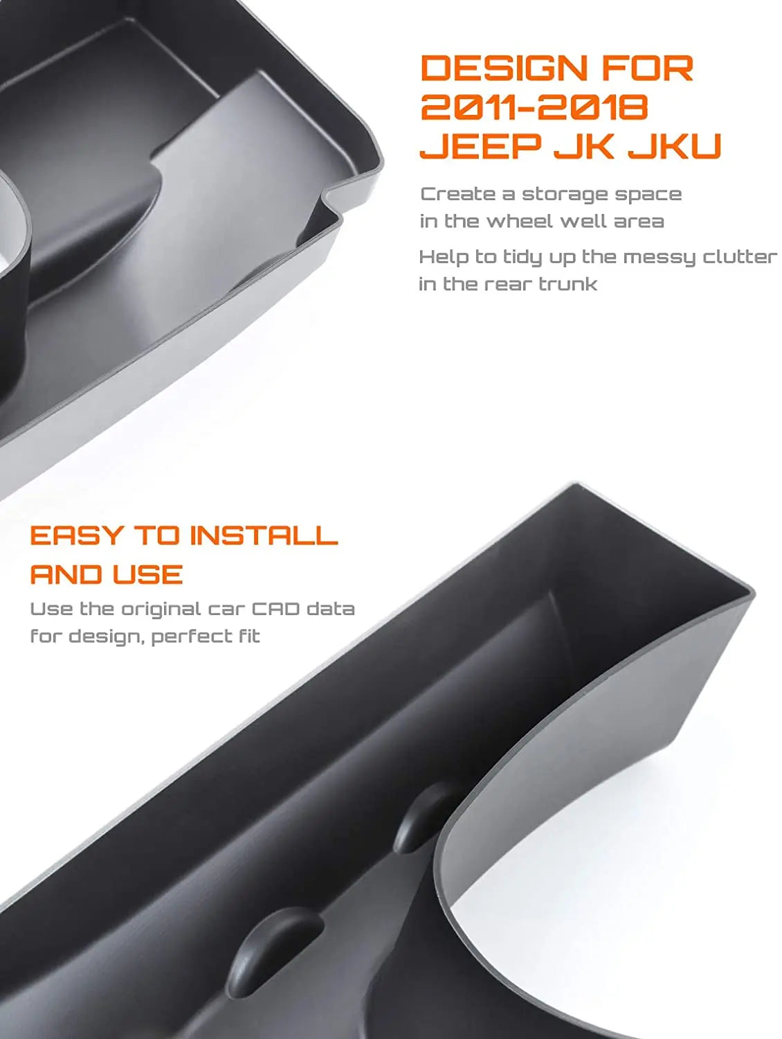 For 2011-2018 Jeep Wrangler JKU 4 Door Wheel Well Storage Bin, Rear Trunk Organizer, Cargo Storage Tray