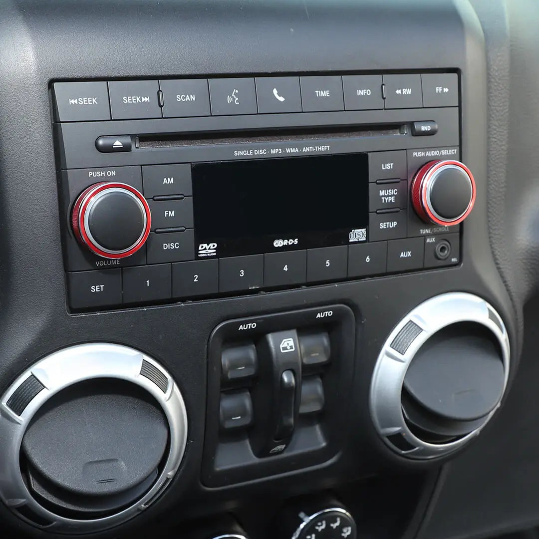 For 2011-2018 Jeep Wrangler JK/2010-2015 Compass/2011-2015 Patriot Center Console Audio CD Switch Knob Ring Cover (2 pcs)