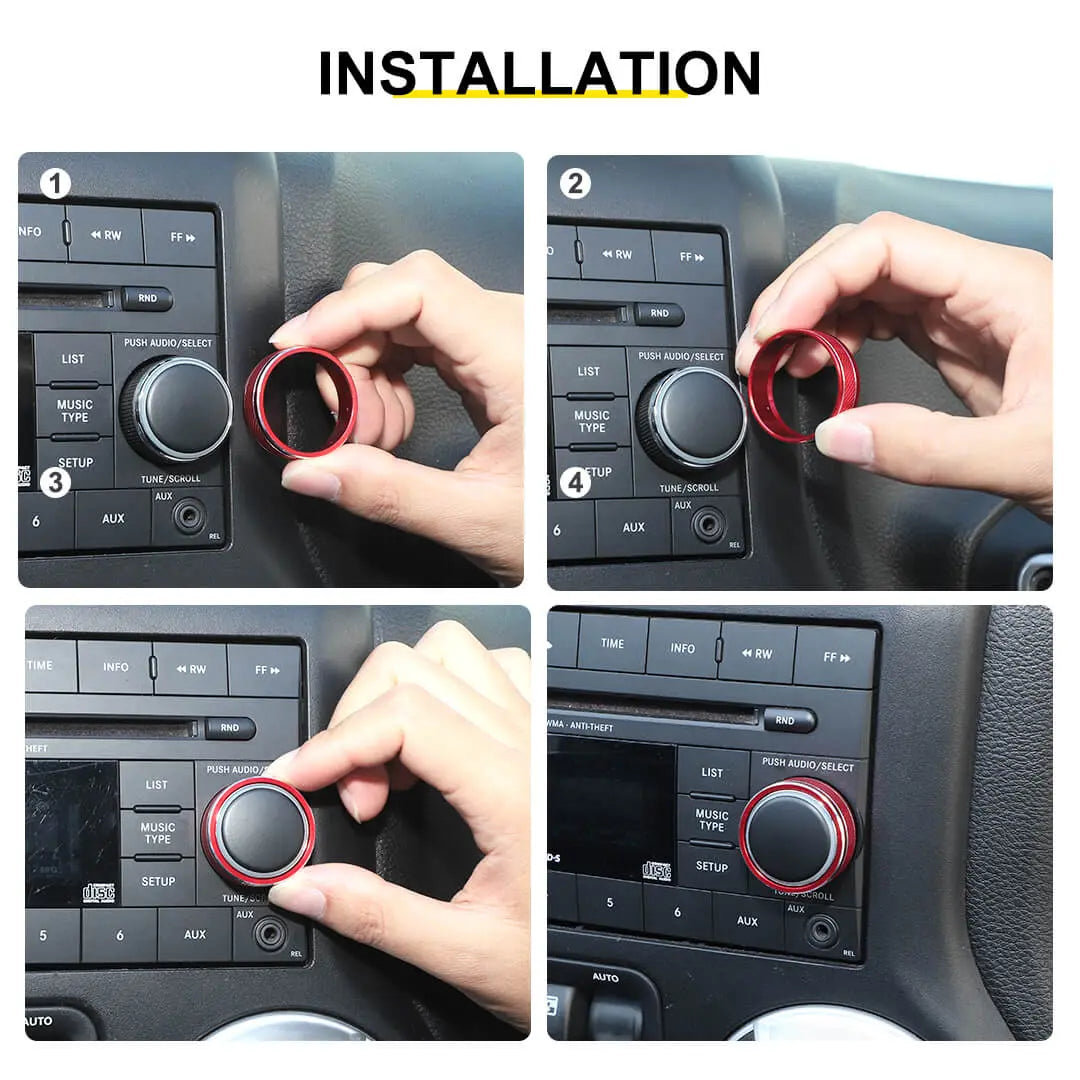 For 2011-2018 Jeep Wrangler JK/2010-2015 Compass/2011-2015 Patriot Center Console Audio CD Switch Knob Ring Cover (2 pcs)