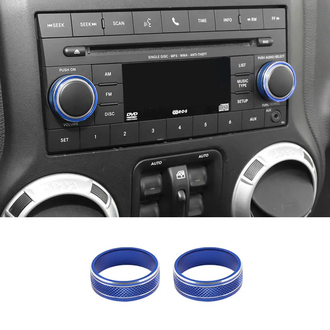 For 2011-2018 Jeep Wrangler JK/2010-2015 Compass/2011-2015 Patriot Center Console Audio CD Switch Knob Ring Cover (2 pcs)