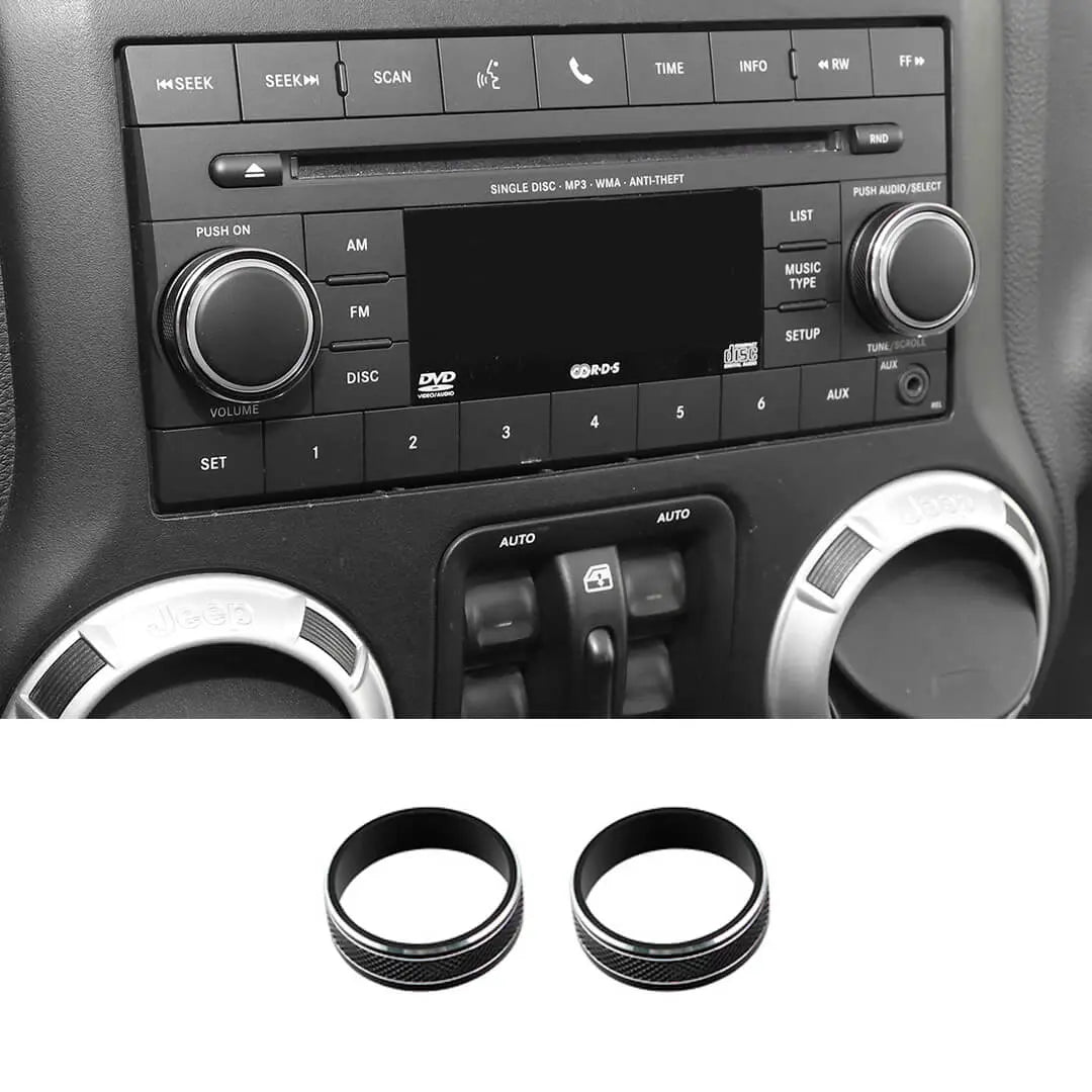 For 2011-2018 Jeep Wrangler JK/2010-2015 Compass/2011-2015 Patriot Center Console Audio CD Switch Knob Ring Cover (2 pcs)