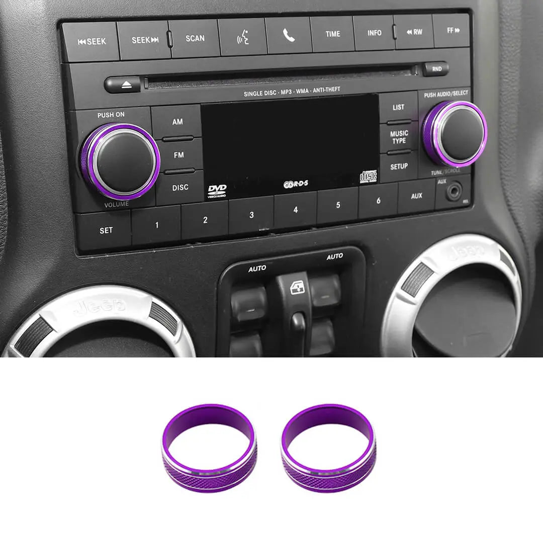 For 2011-2018 Jeep Wrangler JK/2010-2015 Compass/2011-2015 Patriot Center Console Audio CD Switch Knob Ring Cover (2 pcs)