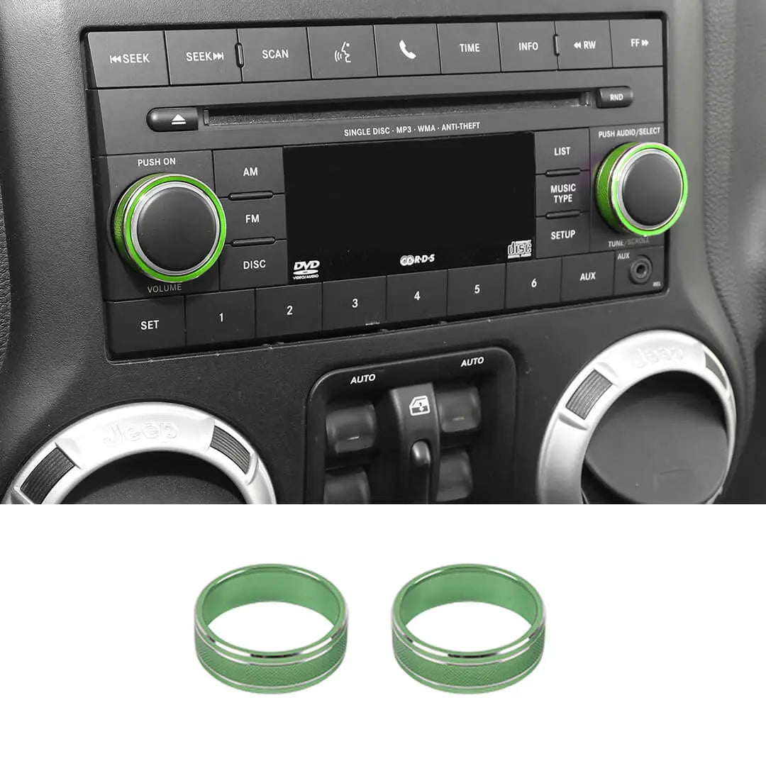 For 2011-2018 Jeep Wrangler JK/2010-2015 Compass/2011-2015 Patriot Center Console Audio CD Switch Knob Ring Cover (2 pcs)