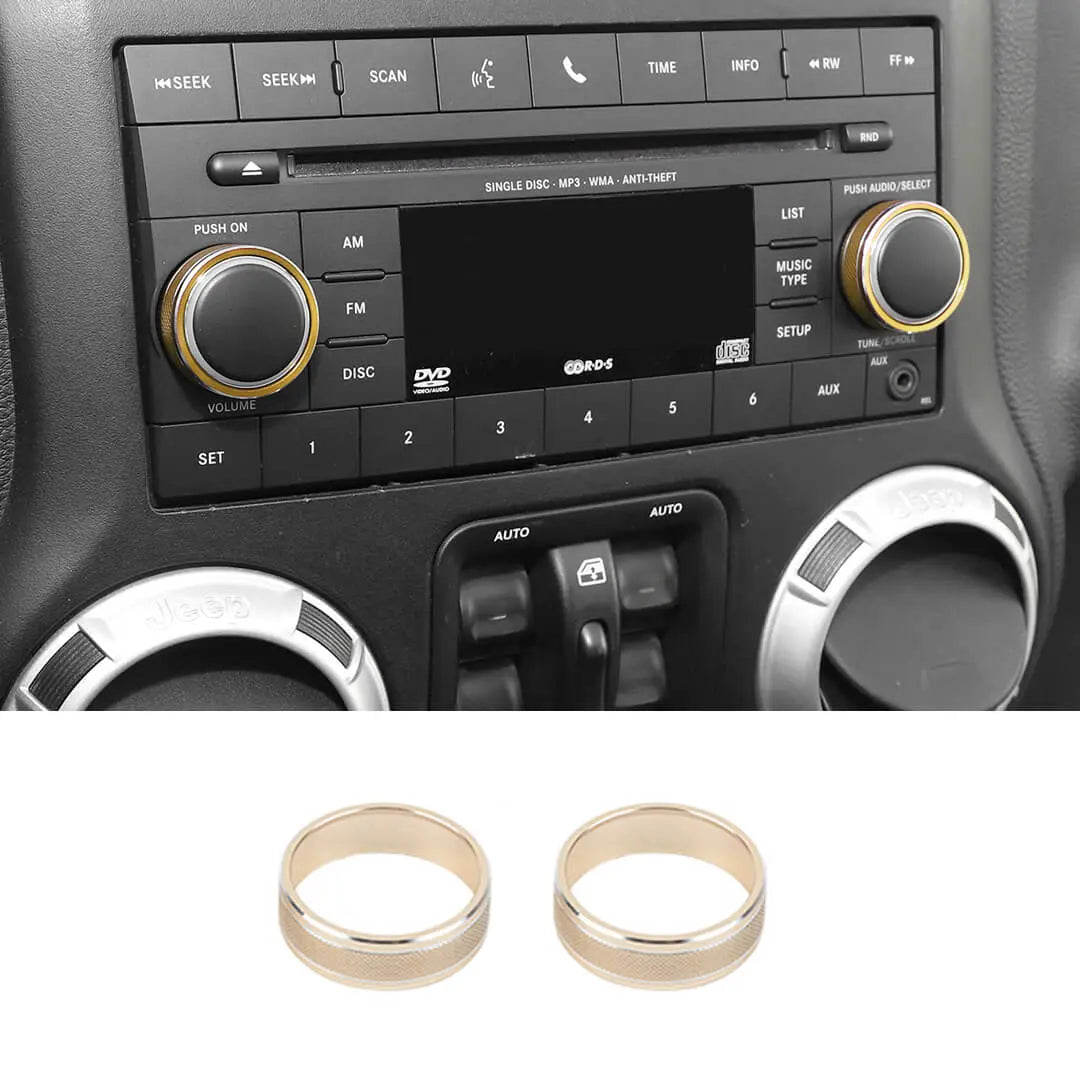 For 2011-2018 Jeep Wrangler JK/2010-2015 Compass/2011-2015 Patriot Center Console Audio CD Switch Knob Ring Cover (2 pcs)