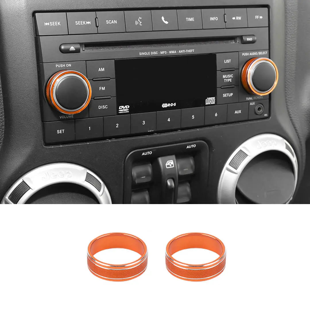 For 2011-2018 Jeep Wrangler JK/2010-2015 Compass/2011-2015 Patriot Center Console Audio CD Switch Knob Ring Cover (2 pcs)