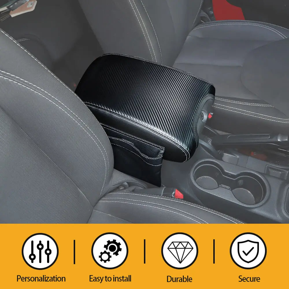 For 2011-2018 Jeep Wrangler JK Center Armrest Box Cover Leather Pad with Storage Bag