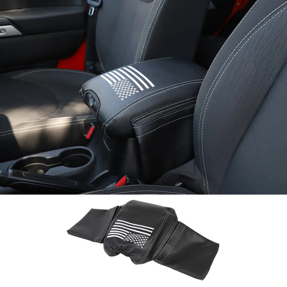 For 2011-2018 Jeep Wrangler JK Center Armrest Box Cover Leather Pad with Storage Bag
