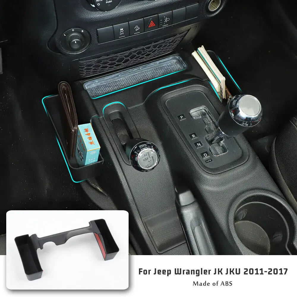 For 2011-2018 Jeep Wrangler JK Center Console Gear Shift Side Storage Box Black-Not Fit Manual Transmission