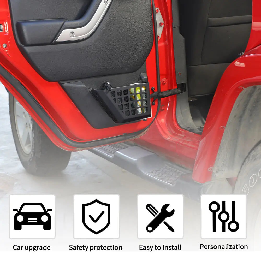 For 2011-2018 Jeep Wrangler JK Front/Rear Door Net Replacement Metal Map Storage Box Door Pocket Organizer