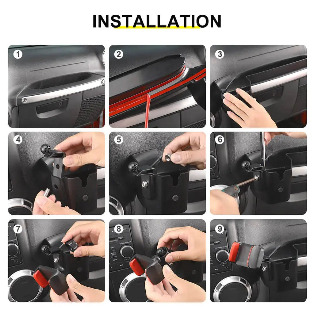 For 2011-2018 Jeep Wrangler JK Interior Co-pilot Handle Storage Box Mount Phone Holder