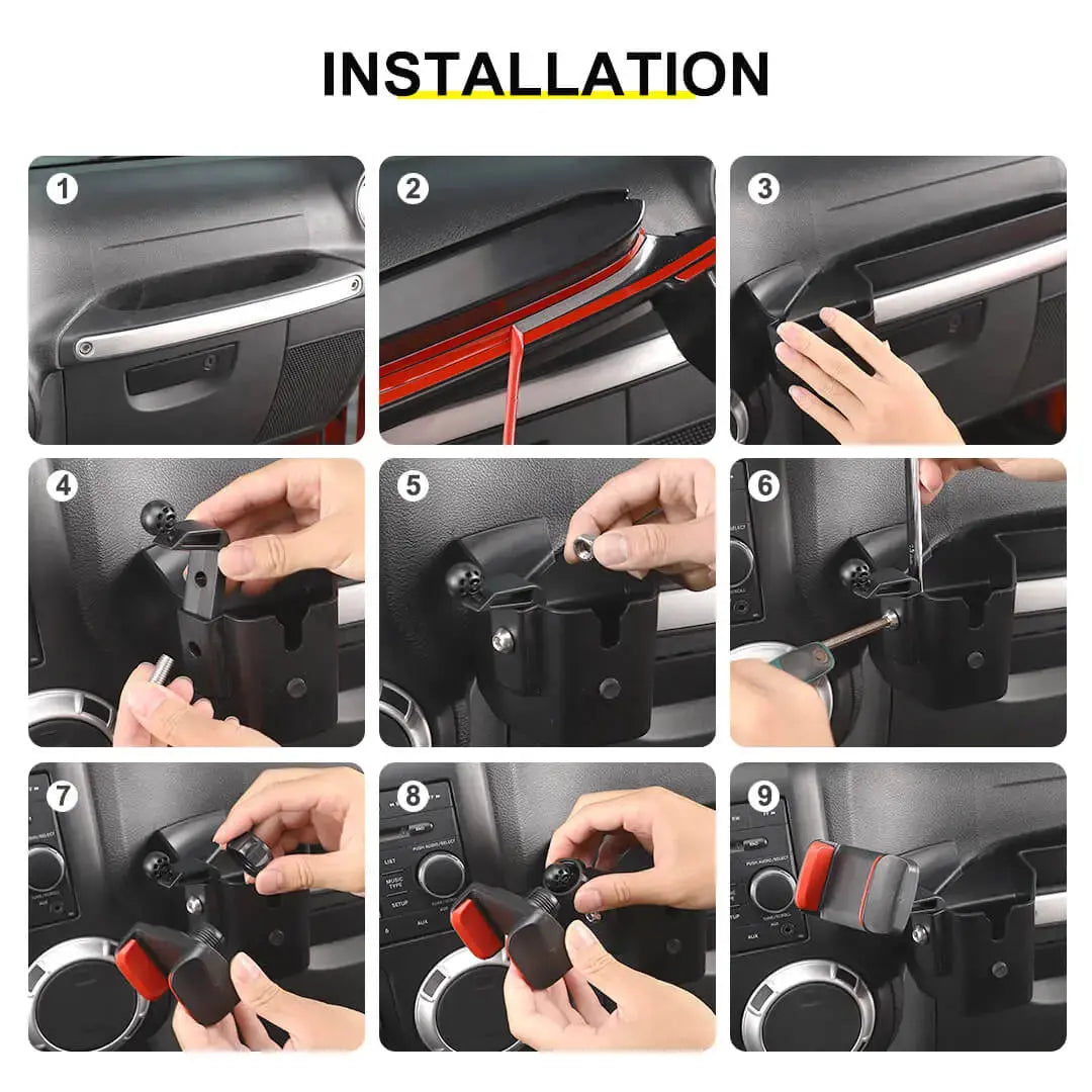 For 2011-2018 Jeep Wrangler JK Interior Co-pilot Handle Storage Box Mount Phone Holder