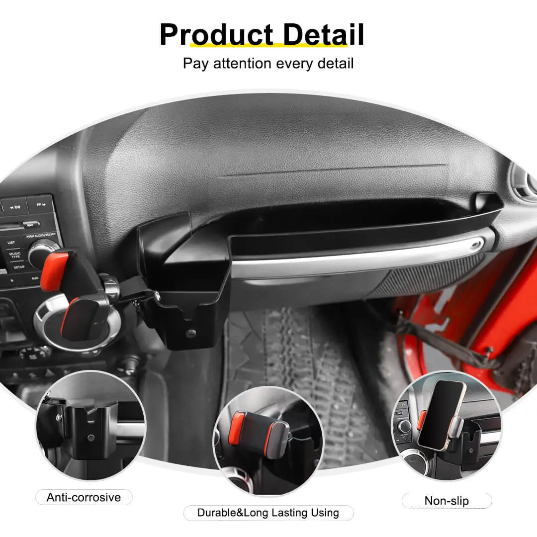 For 2011-2018 Jeep Wrangler JK Interior Co-pilot Handle Storage Box Mount Phone Holder