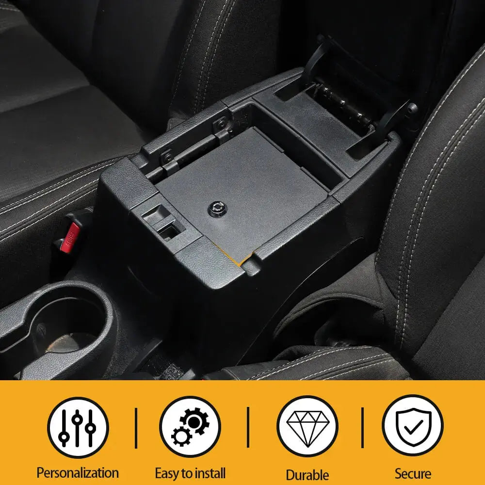 For 2011-2018 Jeep Wrangler JK Iron Center Console Armrest Box Safety Panel Cover Storage Case Lid with Lock Kit