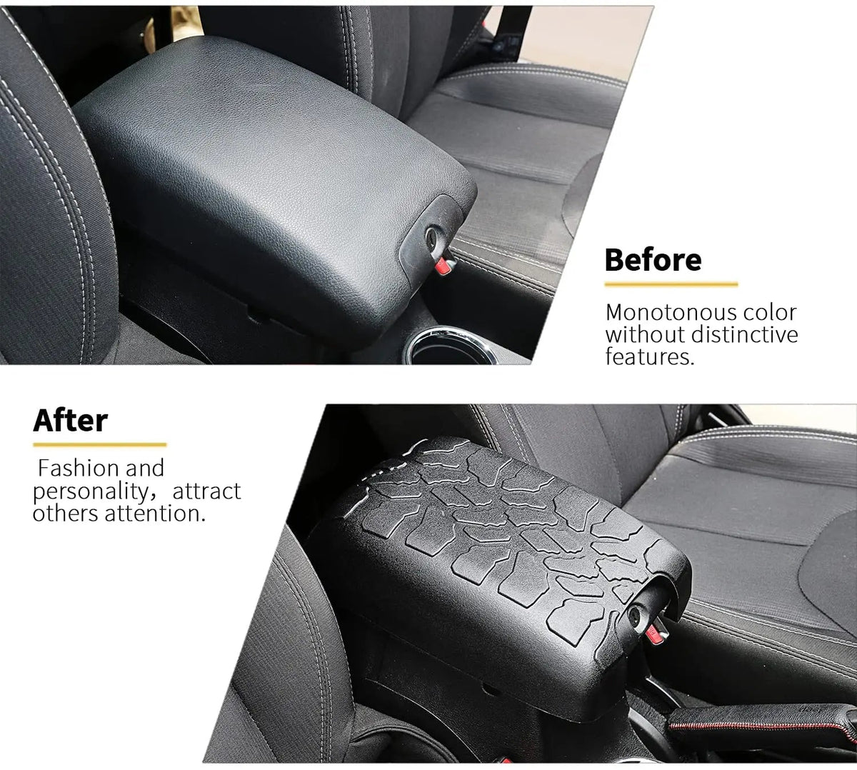 For 2011-2018 Jeep Wrangler JK JKU Black Center Console Armrest box Pet Pad Crack Pattern Surface Waterproof Rubber Pad Cover