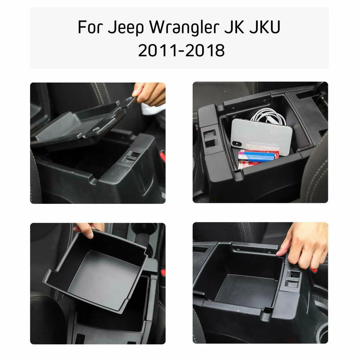 For 2011-2018 Jeep Wrangler JK JKU Car Center Console Armrest Storage Box Organizer Divider