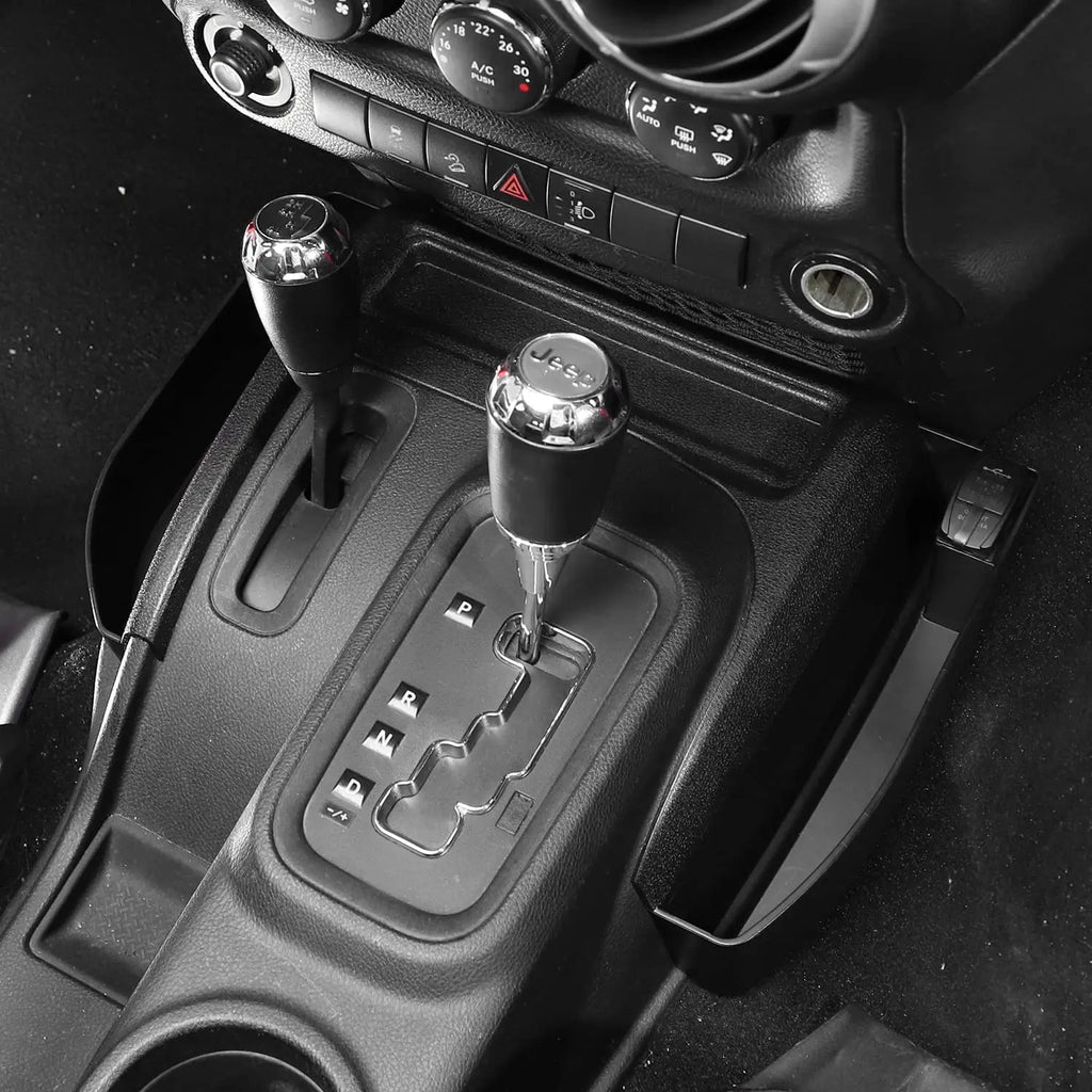For 2011-2018 Jeep Wrangler JK JKU Center Console Gear Shift Tray Organizer Storage Box with USB Charger Socket