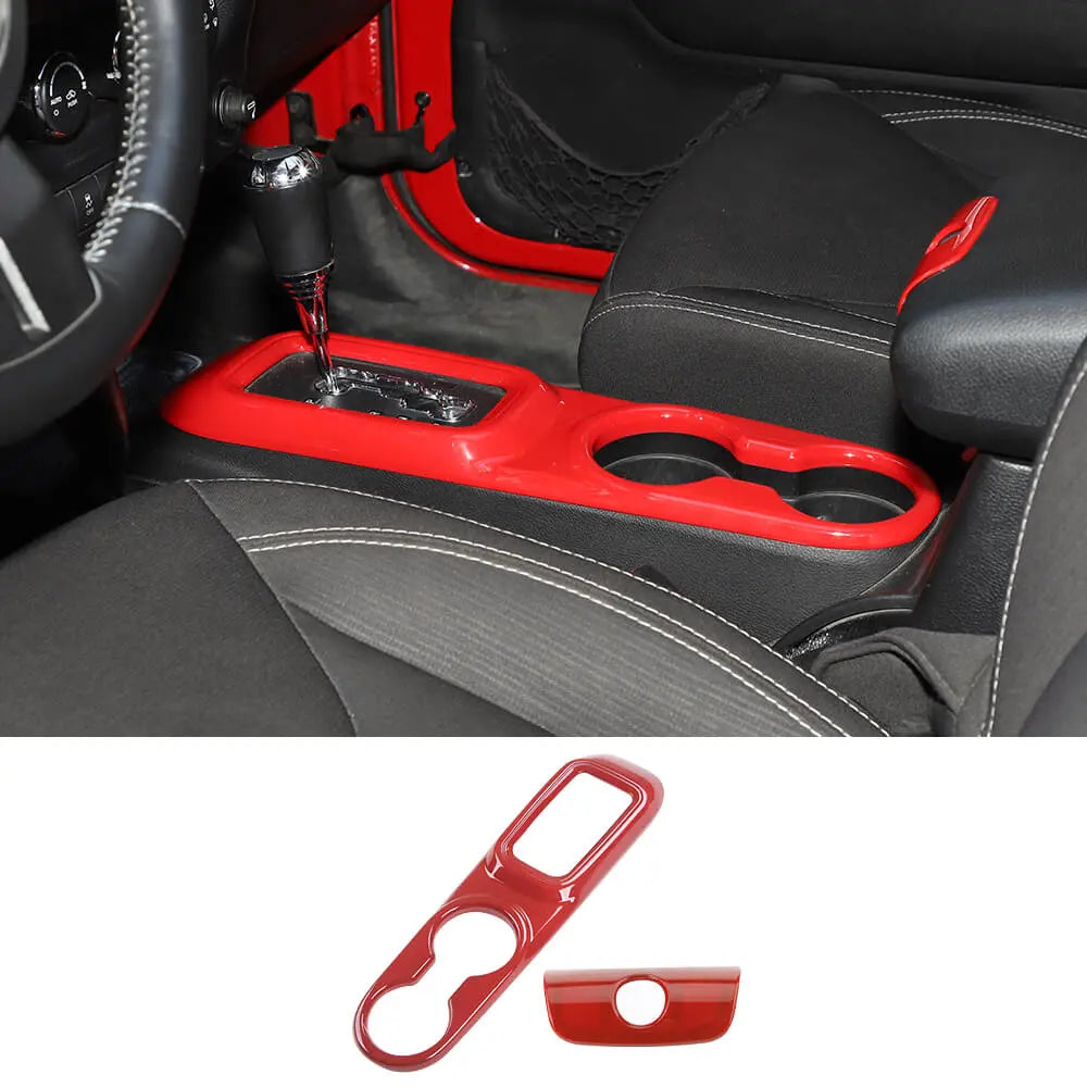 For 2011-2018 Jeep Wrangler JK JKU Cup Holder Panel & Armrest Storage Central Key Cover Trim