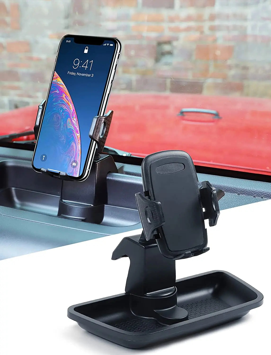For 2011-2018 Jeep Wrangler JK JKU Dash Tray Mount Phone Clamp Holder, Black