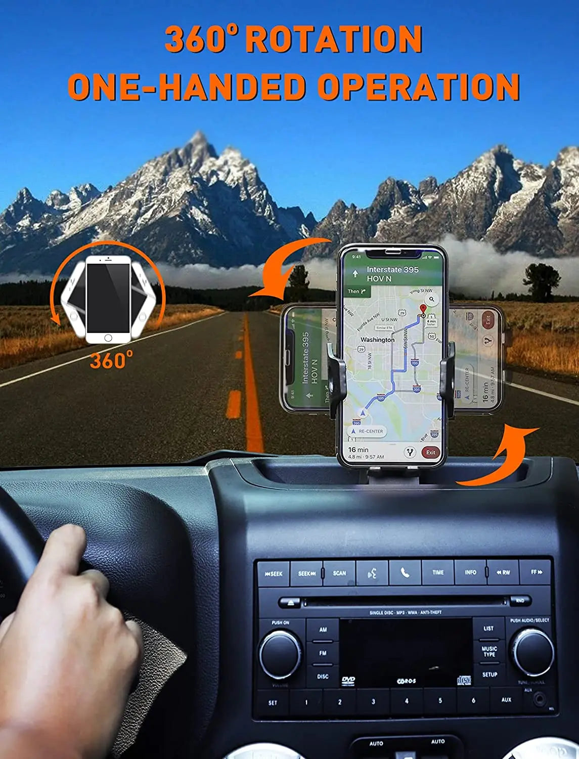 For 2011-2018 Jeep Wrangler JK JKU Dash Tray Mount Phone Clamp Holder, Black