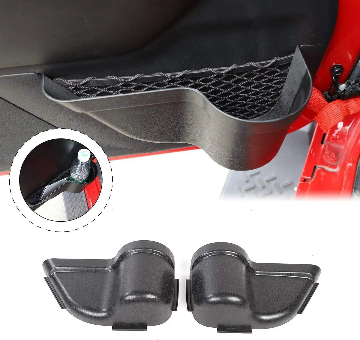 For 2011-2018 Jeep Wrangler JK JKU Front Door Side Pocket Insert Map Storage Box Cup Holder Organizer, Door Net Replacement
