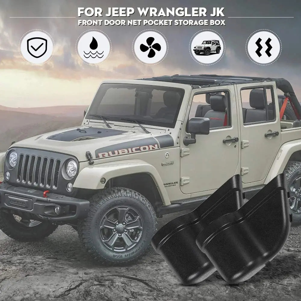 For 2011-2018 Jeep Wrangler JK JKU Front Door Side Pocket Insert Map Storage Box Cup Holder Organizer, Door Net Replacement