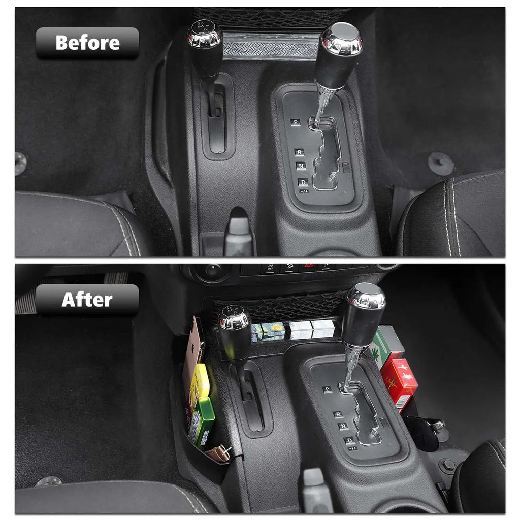 For 2011-2018 Jeep Wrangler JK JKU Gear Shift Center Console Storage Box Side Tray Organizer, Reserved USB Charger Extender Slot