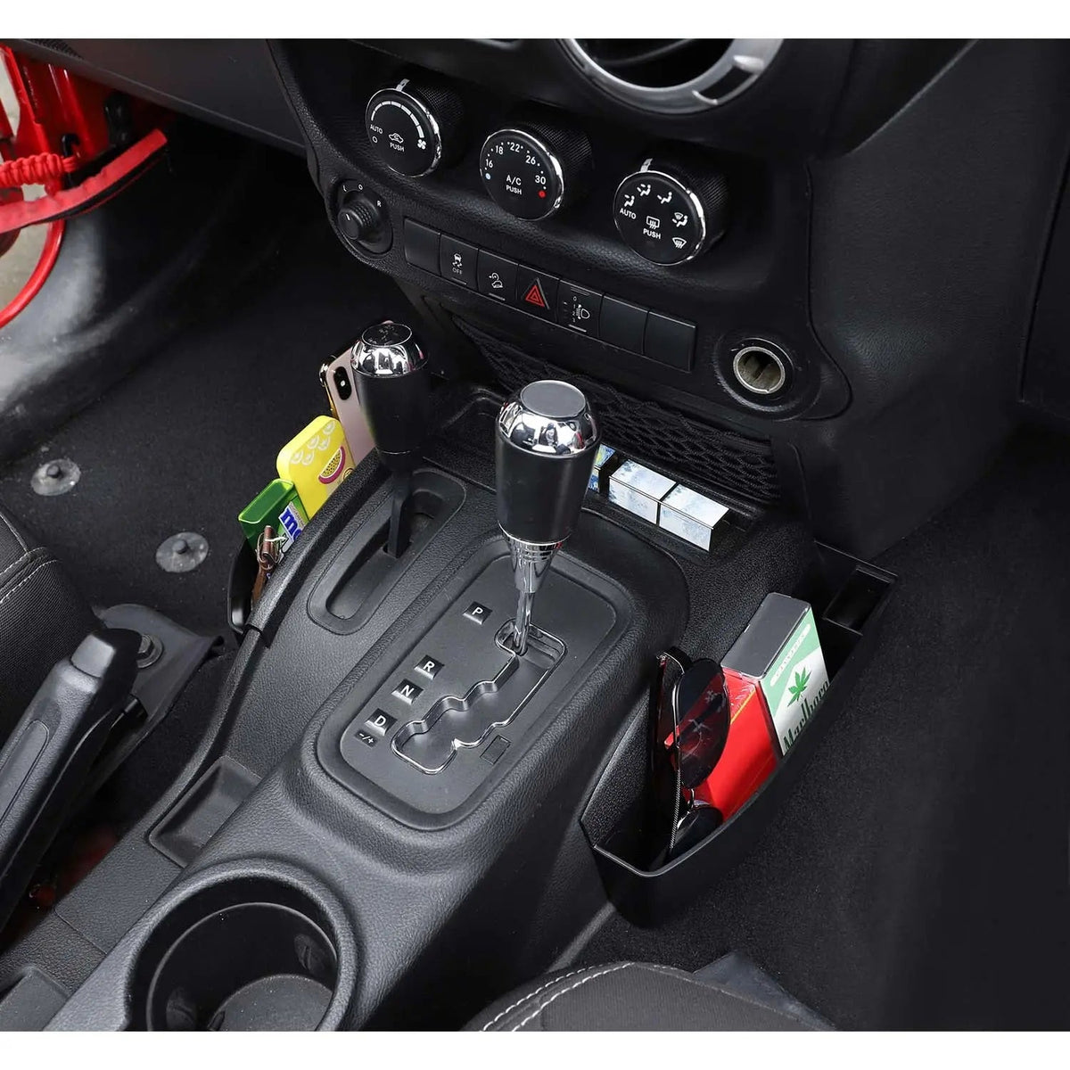 For 2011-2018 Jeep Wrangler JK JKU Gear Shift Center Console Storage Box Side Tray Organizer, Reserved USB Charger Extender Slot