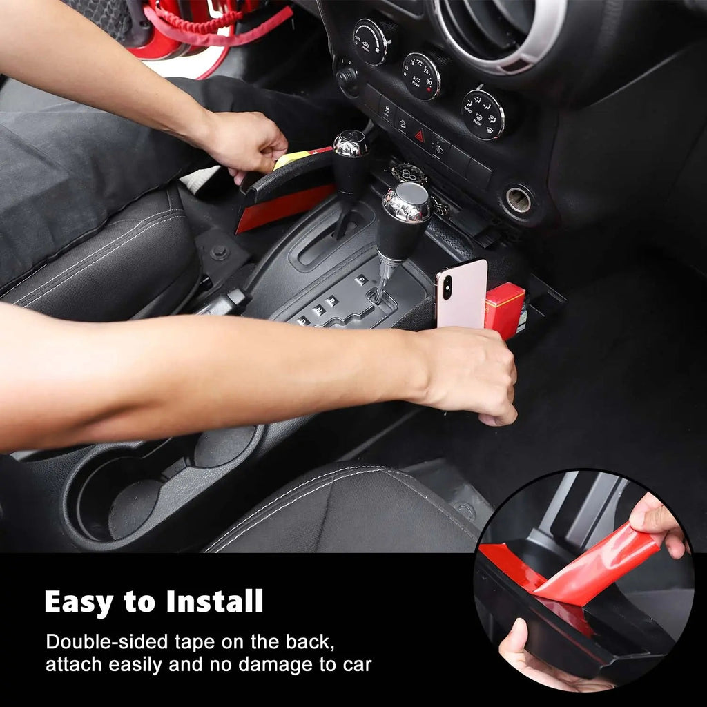 For 2011-2018 Jeep Wrangler JK JKU Gear Shift Center Console Storage Box Side Tray Organizer, Reserved USB Charger Extender Slot
