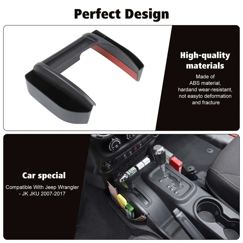 For 2011-2018 Jeep Wrangler JK JKU Gear Shift Center Console Storage Box Side Tray Organizer, Reserved USB Charger Extender Slot