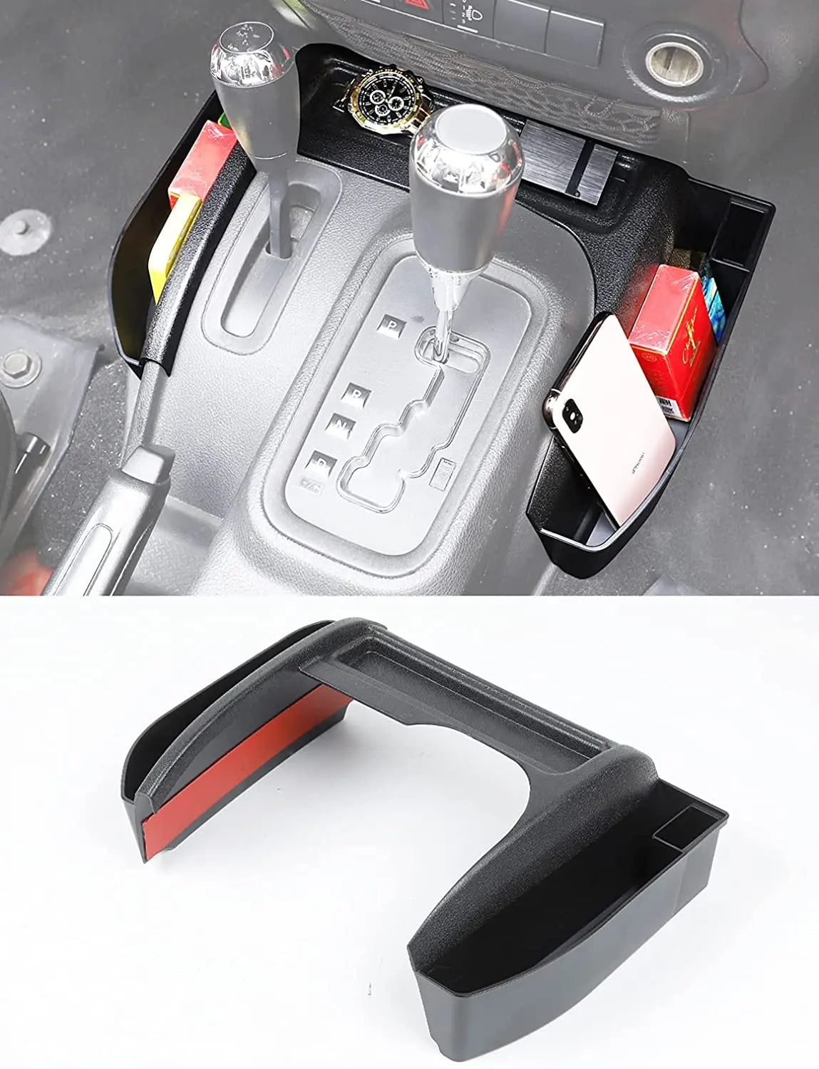 For 2011-2018 Jeep Wrangler JK JKU Gear Shift Center Console Storage Box Side Tray Organizer, Reserved USB Charger Extender Slot