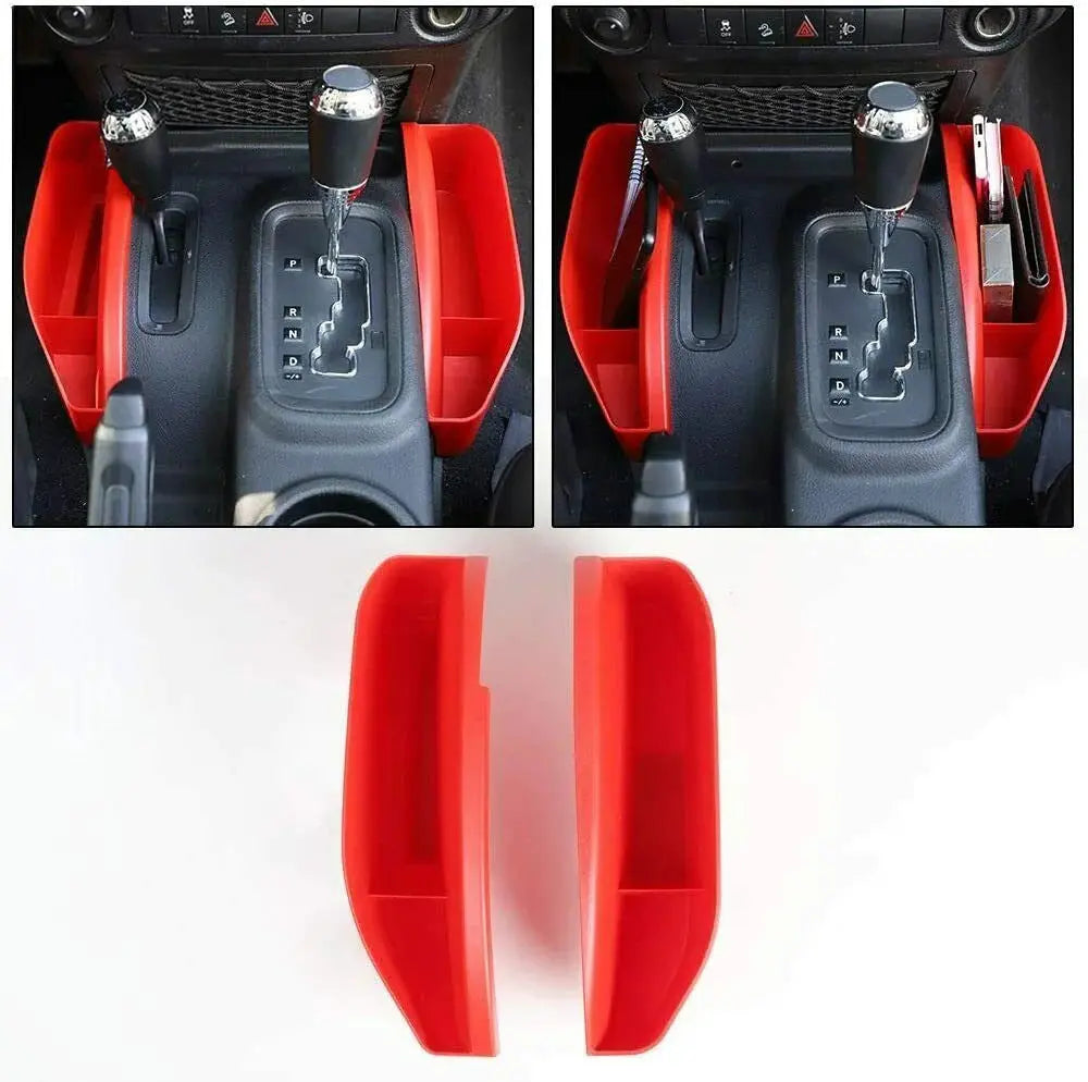 For 2011-2018 Jeep Wrangler JK JKU Gear Shift Storage Box Center Console Auto Organizer Tray Red