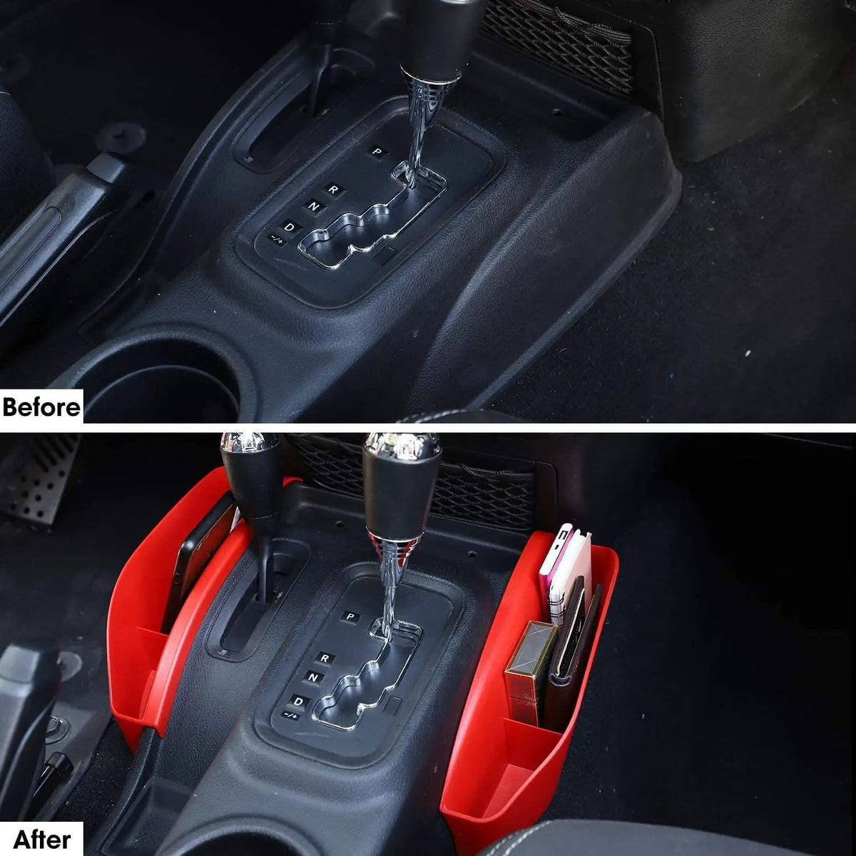 For 2011-2018 Jeep Wrangler JK JKU Gear Shift Storage Box Center Console Auto Organizer Tray Red