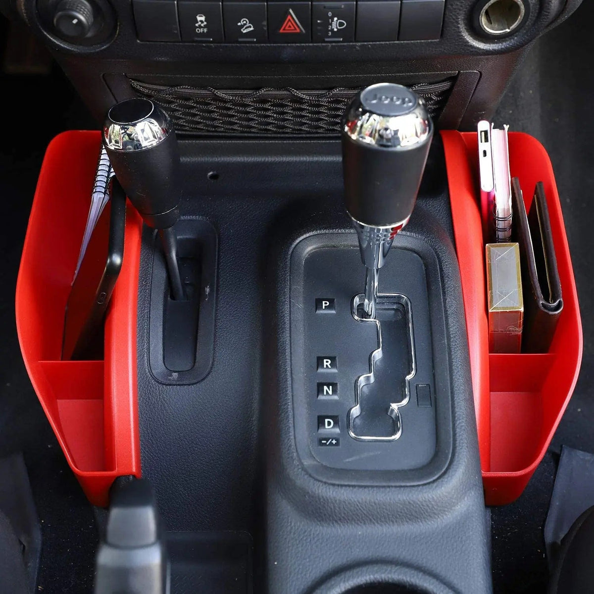 For 2011-2018 Jeep Wrangler JK JKU Gear Shift Storage Box Center Console Auto Organizer Tray Red