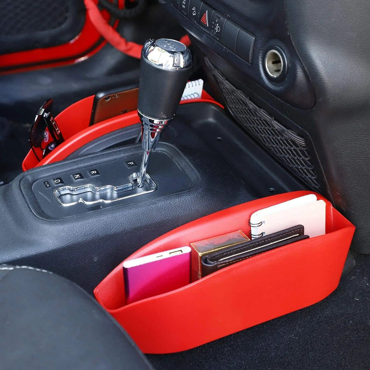 For 2011-2018 Jeep Wrangler JK JKU Gear Shift Storage Box Center Console Auto Organizer Tray Red